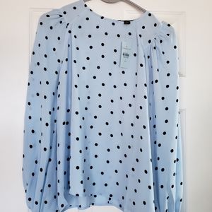 Light blue and black polka-dot blouse. NWT.